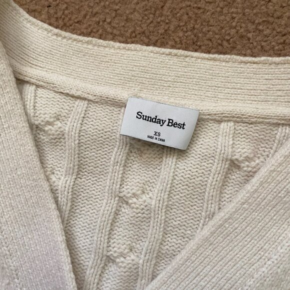 Sunday Best by Aritzia Cooper Cable Knit Cropped Cardigan Cream Women's XS - Picture 8 of 12